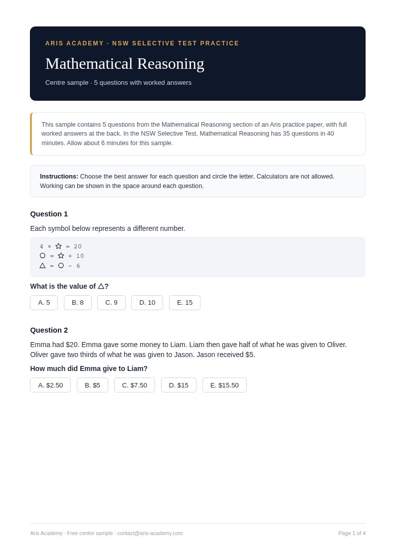 Mathematical Reasoning sample paper preview