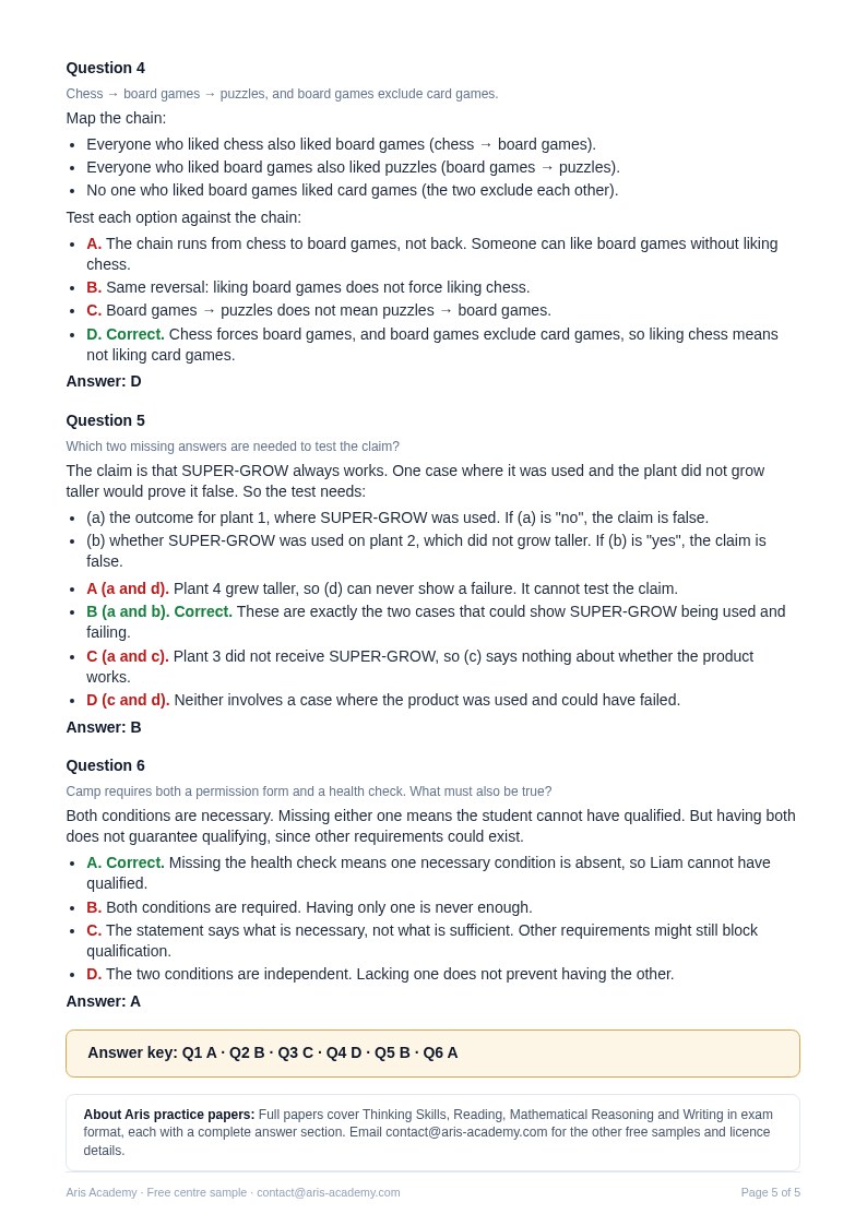 Thinking Skills worked answers or marking guidance